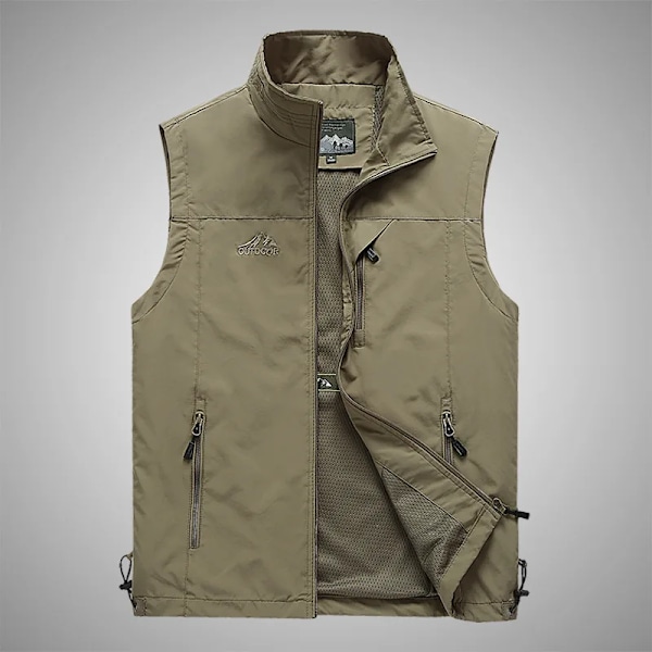 FGKKS Forår Ny Mænd Veste Udendørs Fritid Ensfarvet Vest Ung Midaldrende Fotografering Fiskeri Casual Vest Jakke Mand Khaki L