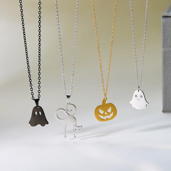 Fashion Rostfritt Stål Halloween Tätt Halsband För Kvinnor Män Svarta Katt Spöken Spider Pumpa Halsband Vänskap Smycken Gåva NC24Y0371-1