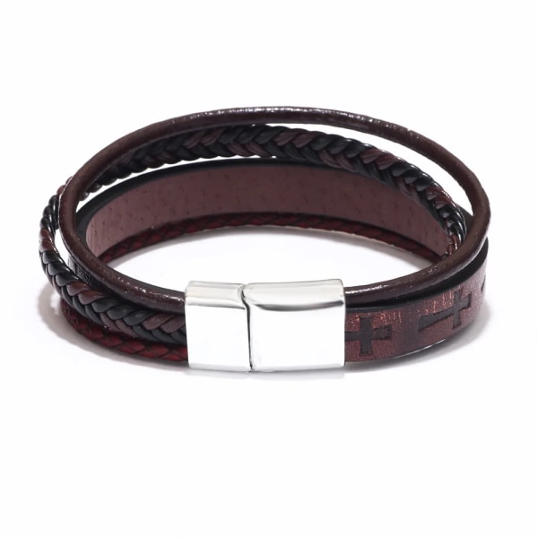 Moderiktigt armband, handgjort vävt kors för män, svart och vitt fotbollsläderarmband, armband med magnetiskt spänne i legering Pattern Black 19cm