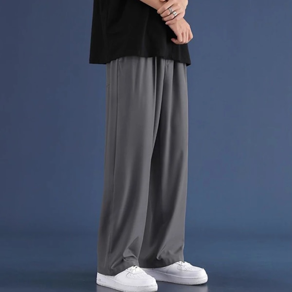 Mænd Ice Silk Sweatpants Snørebånd Streetwear Harajuku Jogger Bukser Y2k Style Sport Gym Oversize Baggy Brede Ben Bukser 8Xl Dark Grey 4XL