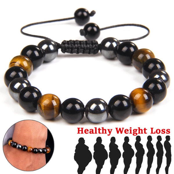 Naturlig svart Obsidian Hematite Tiger Eye Beads Armband Män för Magnetisk hälsa Viktminskning Flätat armband Kvinnor Smycken (1Pcs)