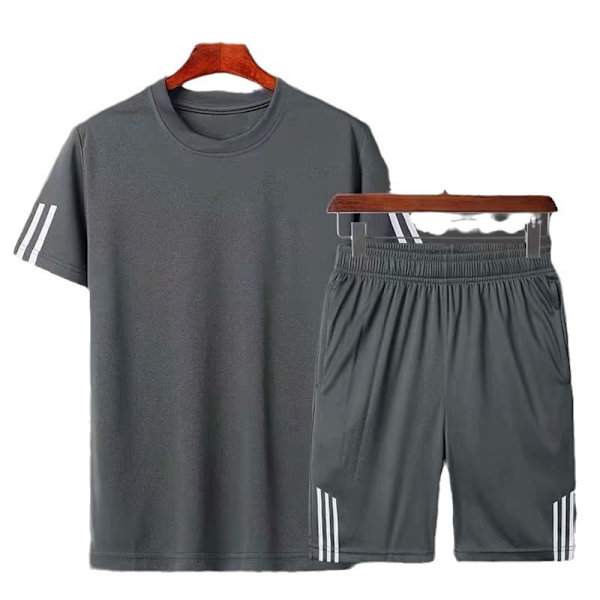 Sportsdräkt Mäns Sommar Casual Två-Del Fitness Kostym Morgon Löper Snabb Torra Kläder Lös Runda Nack T-Shirt Korta Ärmar Black XXXL