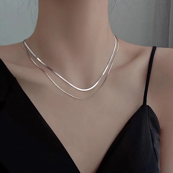 2023 S925 Silver Dubbelskikts Boxkedja Orm Nyckelben Kedja Halsband Kvinnlig Mode Hip-hop Retro Unik Design Fint Smycke NK172 Silver