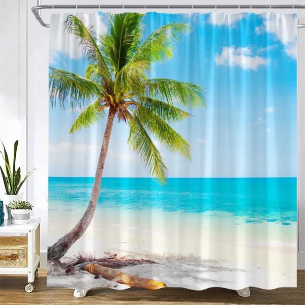 Skymning Solnedgång Strand Duschgardiner Tropiskt hav Palmträd Skog Vattenfall Naturlandskap Tyg Heminredning Set 536YY 180x230cm-70x90in