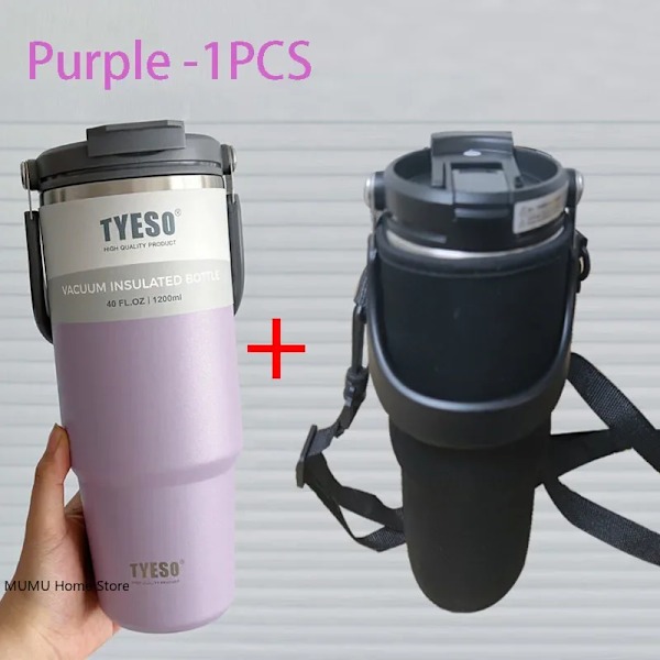 Tyeso Termisk Vandflaske Stål Dobbelt-Lag Isoleret Kop Kold Og Varm Kaffe Kop Tumbler K Rejse Kops Purple With Cup Bag 600ML