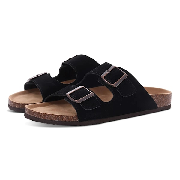 Crestar Kvinnor Classic Cork Tompa Nya Unisex Suede Flats Sandaler Med Arch Support Summer Beach Slides Justerbara Buckle Skor Crestar Suede-AT4 43