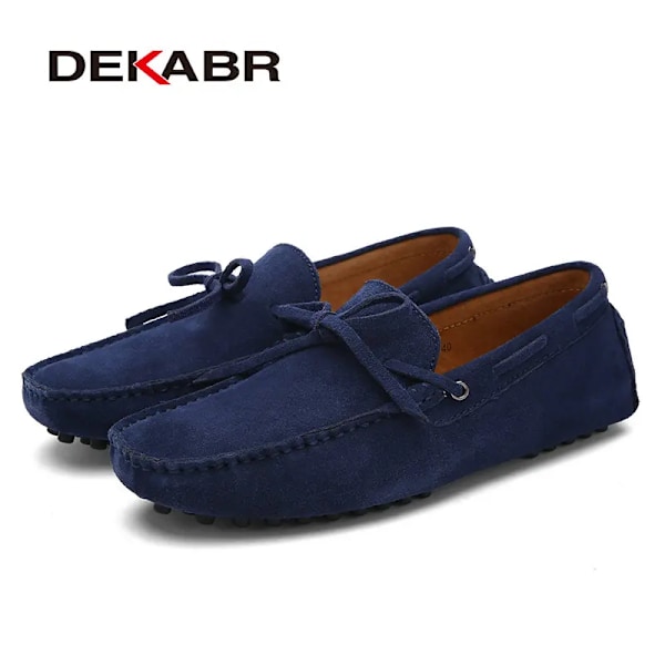 Dekabr Casual Mænd Ægte Læder Sko Sommer Åndbar Grønne Mænds Loafers Læder Sko Sapato Masculino Zapatos Hombrename 02 Dark Blue 7.5