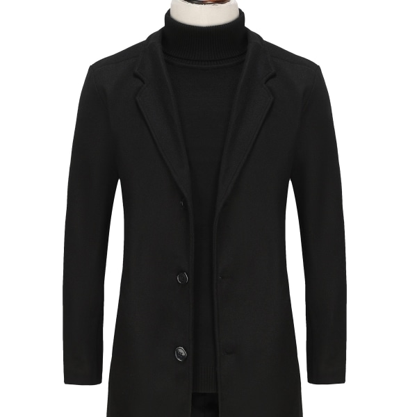 Enkelknäppt trenchcoat för män, Casual Elegant överrock för höst och vinter Black L(50)