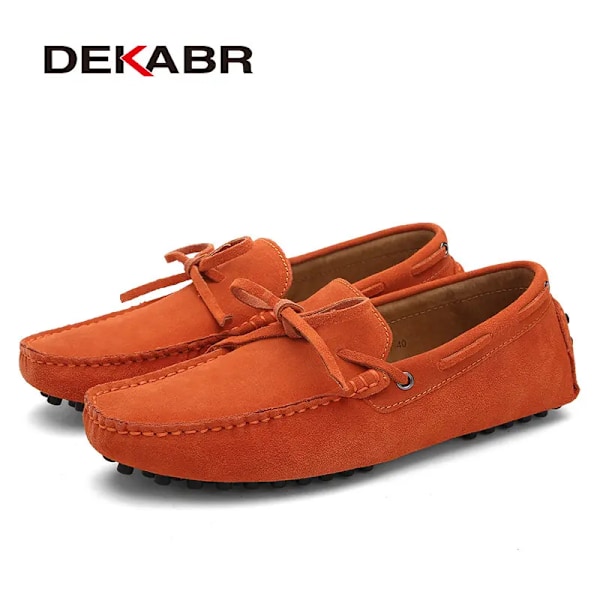 Dekabr Casual Män Äkta Läder Skor Sommar Andas Gröna Mäns Loafers Läder Skor Sapato Masculino Zapatos Hombrename 02 Orange 11