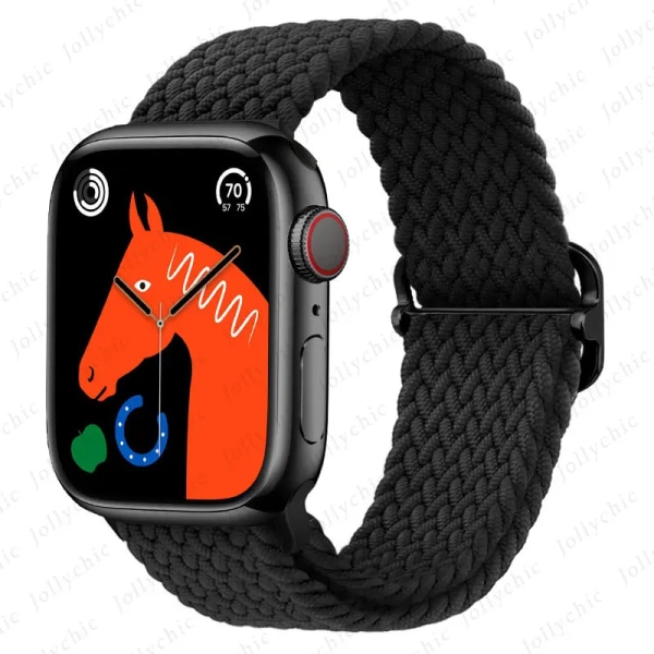 Flätad öglerem för Apple watch Ultra Band 49mm 44mm 40mm 45mm 41mm 42mm 38mm Elastiskt Solo armband iWatch series 8 7 6 se 3 Black 38mm 40mm 41mm