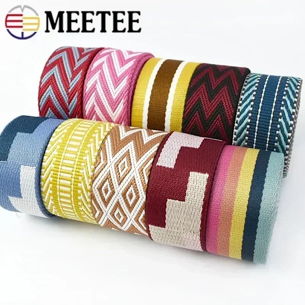 2 meter 38 mm Jacquard-vævet bånd til taskerem, etnisk bånd, bagagedekoration, syning, skråbånd, gør-det-selv-bælte, skotilbehør RD155-Camel 38mm-2Meters