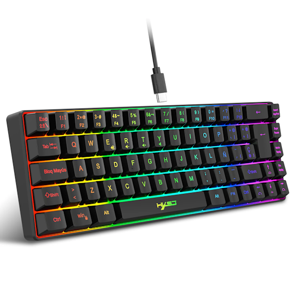 68 Tangenter Gaming Keyboard Usb Wired Portable 20 Rgb Backlight Koreanska Spanska Engelska Tangentbord För Windows Bärbara Datorer Black Spanish