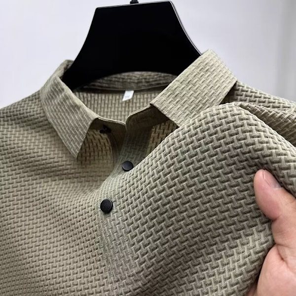 Jacquard Polo Tröja Herr-Kort-Ärmade T-Shirt 2024 Sommar Mode Märke Vit Lapel Andas Mesh Män ' S Halv-Ärm Toppkläder Black M