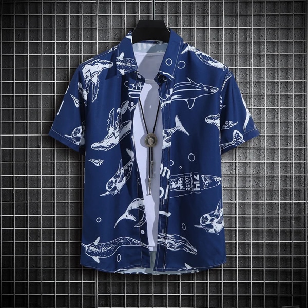 【14 färger】 Tropisk printed tröja för män unisex casual toppar C65  Blue 2XL-65-70kg