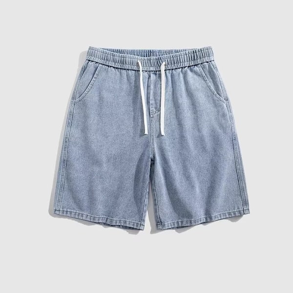 American High Street Light Blue Denim Shorts Mäns Elastiska Dragsträng Fritid Femte Byxor Sommar Tunna Mäns Rak Ben Byxor S Light Blue XXL