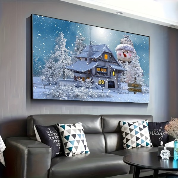 5D gör-det-själv- diamond painting för vuxna nybörjare, stora julsnöhus och snögubbe konstgjorda heldiamantbroderikors 15.7X27.5 Inch/40*70cm