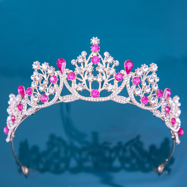 12 färger Prinsessan Drottning Flickor Rosa Kristall Tiara För Kvinnor Fest Födelsedag Krona Hår Klänning Accessoarer Huvudbonader Smycken gold rose red