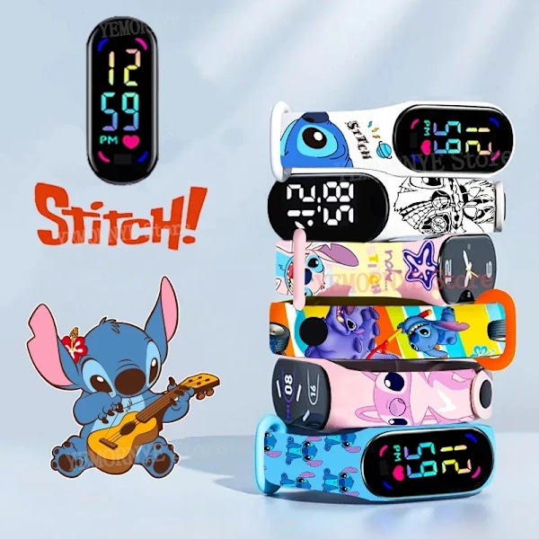 Disney Stitch Digitale Børneur  Animefigurer LED Touch Lysende Børne Sport Armbånd Vandafvisende Digitalt Ur Fødselsdagslegetøj black