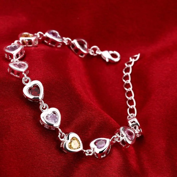 925 Sterling silver Armband kedja Flerfärgad AAA Zirkon Kristall Smycken mode för kvinnor bröllop dam söt 20cm