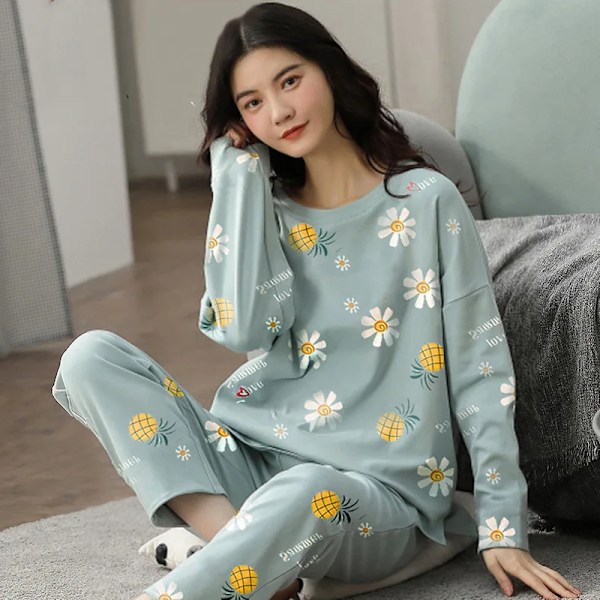 Uudet naiset Pyjamas Loungewear Set Naisten kevät ja syksy tyyli pitkähihainen syksy talvi Loungewear naiset Plus koko Pyjamas Blue XL