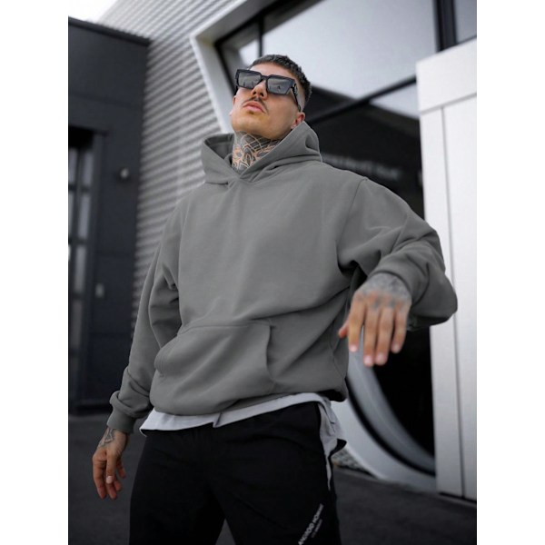 Mænds Fashionable Solid Farve Hoodies Dark Grey S