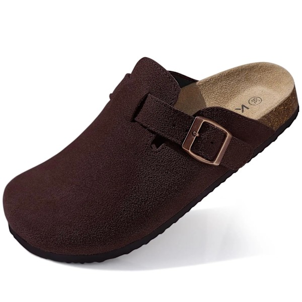 Crestar Trendy Clogs til kvinder og mænd - Unisex ruskind kork fodseng hjemmesko med svangstøtte - Mode læder kartoffelsko suede-Chestnut 41