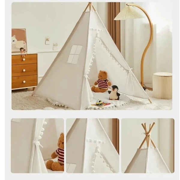 1,6M/1. 3M Kid Tält Spela Hus Wigwam För Barn Bärbara Barn Tipi Tält Teepee Toddler Ball Pit Flicka Slott Lek Rumm White 1.6M