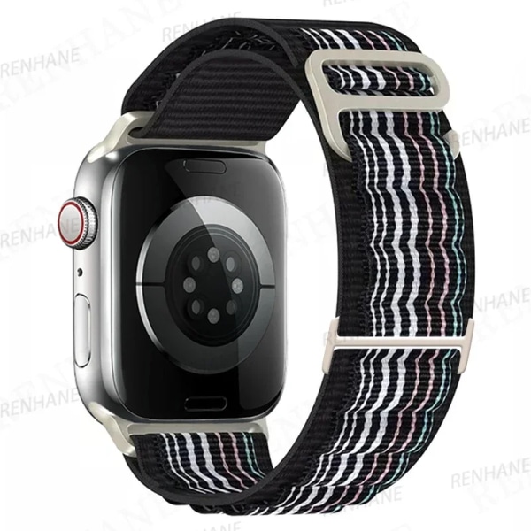 Alpine Loop Band För Apple Watch Rem 49mm 45mm 41mm 44mm 40mm 42mm 38mm Metall G-Hook Nylon Armband iWatch Ultra 9 5 SE 6 7 8 Black Rainbow 38mm 40mm 41mm