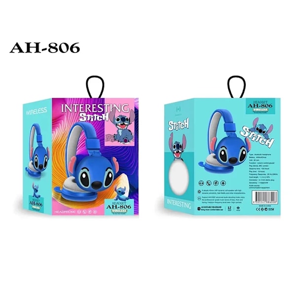 Ny Disney Stitch Trådlösa Bluetooth Hörlurar Ah-806 Hifi Stereo Ljud Vikbara Hewset Med Mic Anime Tecknad Chil Gåva 2