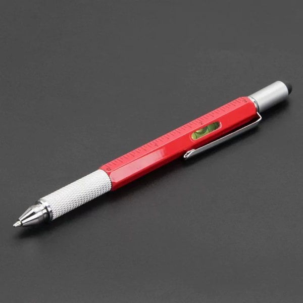 7-i-1 multifunktionskulspetspenna med modernt handhållet verktyg Mät Teknisk linjal Skruvmejsel Pekskärmspenna Vattenpass Red