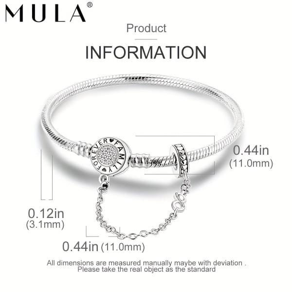 MULA 925 Silverpläterad Enkel Family Forever Love Snake Armband Fit Original Armband Armband Dam Smycken Mjukt Armband Julklapp Silver 18cm