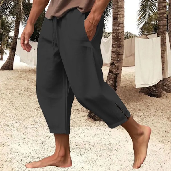 2024 Sommer Bomuld Linned Bukser Til Mænd Baggy Store Lomme Beskårne Bukser Oversize Capri Bukser Løs Harem Casual Panta S Mænd navy 4XL