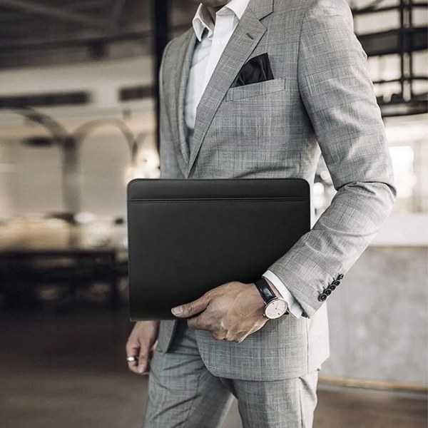 Ladda Padfolio Business Portfolio Organizer Bärbar A4-pärm PU-läder dragkedja portfölj med 8000 mah Power Bank för kontor Black