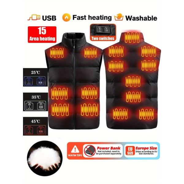 Men's 15 Areas Stand Collar Smart Heating Vest, Warm Contant Heating Outdoor Vest, Men's Clothing For Winter