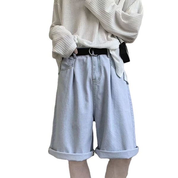 Kesä Plus Koko Denim Shortsit Miesten Casual Housut Löysät Viidennet Housut Keskilevyt Suorat Ulkovaatteet Polttoaineet Ohut Housut S Blue 3L