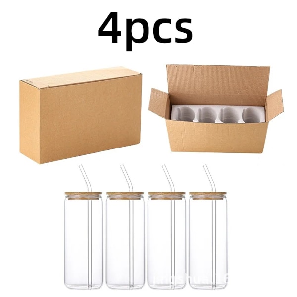 4pcs/set High Borosilicate Glass Water Cup 21.3oz Reusable Drinking Cups Ice Coffee Boba Bottle for Restaurant Travel Bottles 4pcs with box 500ml