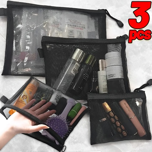 1 stk Transparent Mesh Lynlås Kosmetikpose Kvinder Nødvendig Organizer Mode Lille Stor Sort Toilettaske Makeup Pouch Case S 1PC