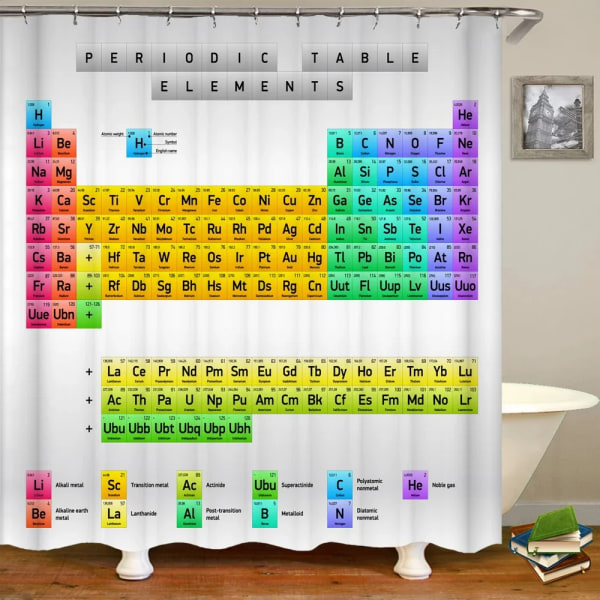 Eriodic Table of The Elements Duschdraperi Badrum Vattentätt tyg Tvättbart Badkar Skärm Dekor 240X180cm Duschdraperier sy689 W90xH180cm