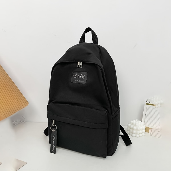 Minimalistisk ryggsäck i enfärgad färg, mångsidig Preppy skolryggsäck, matchande nylon för resor Black