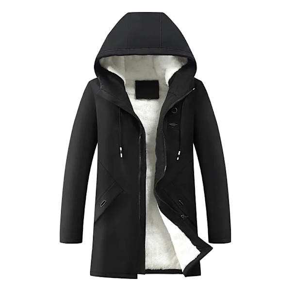 Syksy Ja Talvi Korealainen Tyyl Miesten Cardigan Keskipitkä Trench Coat Miesten Hupullinen Yksivärinen Takki Casual Tuulitakki Mies 8929 Black 4XL