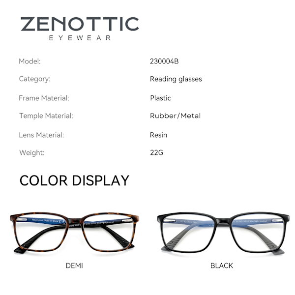 Zenottic 2024/2023 Fashion Anti-Blå-Lys Blokering Læsebriller Mænd, Sport Square Readers, Unisex Anti Glare Computerbriller 001 BLACK +350