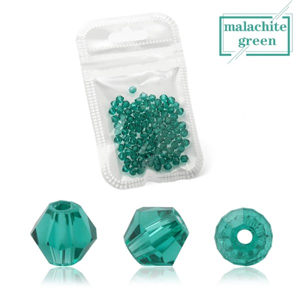 Engros 1000 stk Store Farverige 4mm Bicone Krystalperler Glasperler Løse Spacer Perler Armbånd Smykkefremstilling Tilbehør malachite green 4mm 1000pcs