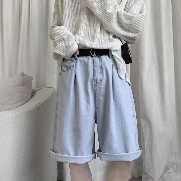 Kesä Plus Koko Denim Shortsit Miesten Casual Housut Löysät Viidennet Housut Keskilevyt Suorat Ulkovaatteet Polttoaineet Ohut Housut S Blue 3L