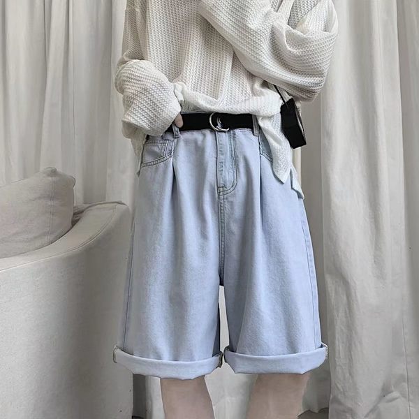 Sommar Plus Storlek Denim Shorts Mäns Casual Byxor Lös Femte Byxor Mellanbyxor Raka Ytterkläder Bränsar Tunna Byxor S Blue 5L