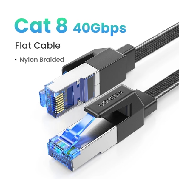 UGREEN-Câble Ethernet CAT8 40Gbps en Coton Tressé PVC, Lan rätt för PC Modem Ordinateur Portable PS 5/4 Routeur RJ45 10m Cat 8 Flat Cable