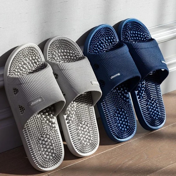 Ensfarvet Mænd Tøfler Badeværelse Anti-Slip Massage Sandaler Kvinder Enkel Blød Bund Sundhedssko Zapatillas Casa Hombre Light Grey 40-41