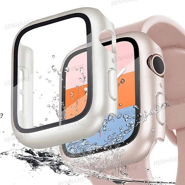 Hærdet Glas+cover til Apple Watch 41mm 45mm 44mm 40mm 42mm 38mm PC-bumper Skærmbeskytter Etui iWatch serie 6 5 4 se 7 8 9 starlight Series 7 8 9 41MM