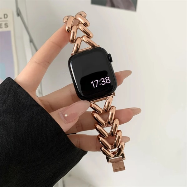 Lyx Kärlek Hjärta Metallrem För Apple Watch Band Ultra 44mm 45mm 41mm 40mm 49 Damarmband För iWatch Series 9 8 7 6 SE 5 3 Rose Gold 42mm 44mm 45mm 49mm