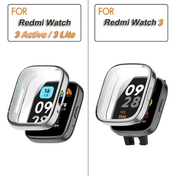 TPU- case för Xiaomi Redmi Watch 3 Active/Lite Full Cover Skyddsskal Watch case för Redmi Watch 3 Silver Redmi Watch 3 Active