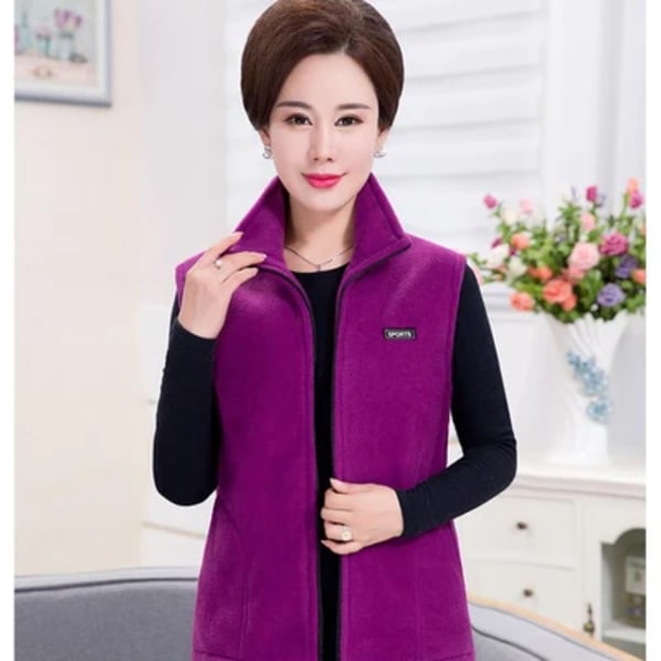 Plus Size Forår Efterår Veste Kvinder Oversize 4XL Polar Fleece Mama Vest Dame Fleece Veste Kvinders Toppe Varmt Veste Dark Purple XXL58kg-65kg